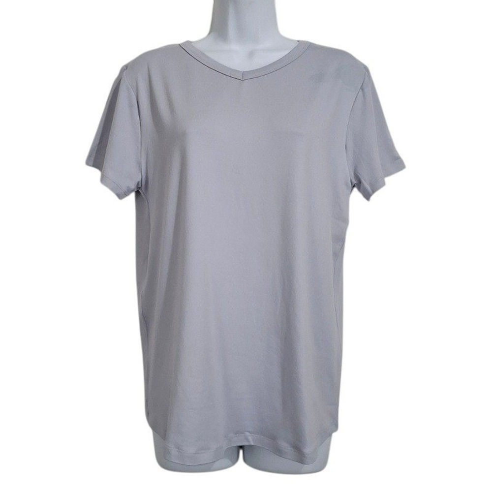 Mia Tess Top M Gray T-Shirt Short Sleeve V-Neck Stretch Basic Casual Neutral
